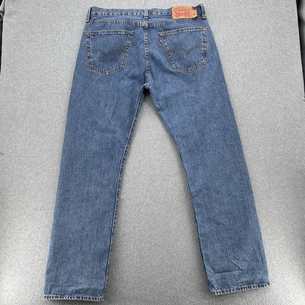 Levis 501 Original Button Fly Jeans Men 36x32 Straight Leg Blue Denim Irregular - Picture 8 of 16